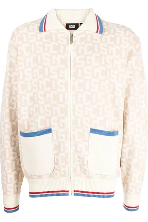 GCDS Logo intarsia-knit zip-up cardigan