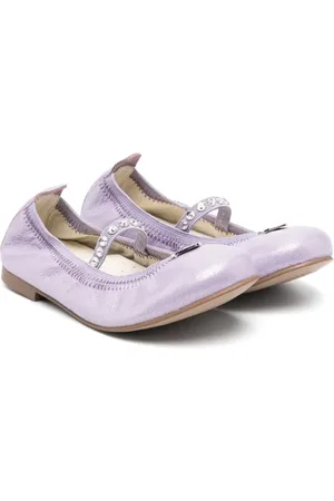 MONNALISA Crystal-embellished leather ballerina shoes