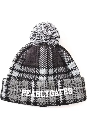 PEARLY GATES Logo-embroidered checked pompom beanie
