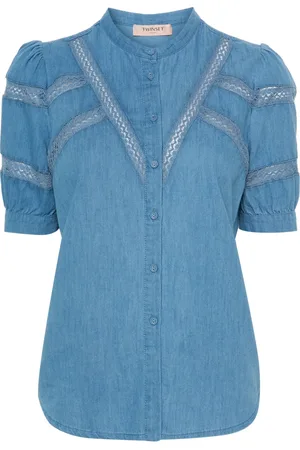 Twin-Set Lace-trim denim shirt