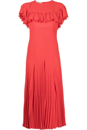 Serafini Pleated-hem ruffle-trim dress