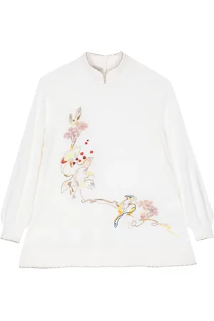 SHIATZY CHEN Floral-embroidered split-neck jumper