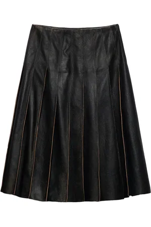 Prada Pleated leather midi skirt