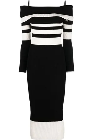 The Attico Striped off-shoulder knitted dress