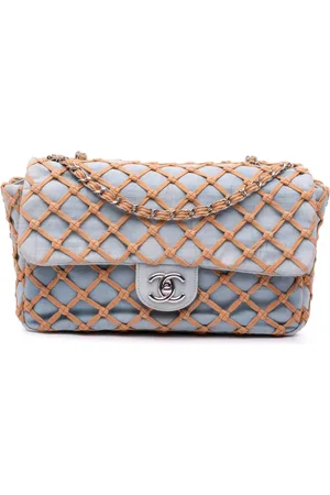 CHANEL 2010-2011 Jumbo Denim Canebiers Net Flap shoulder bag