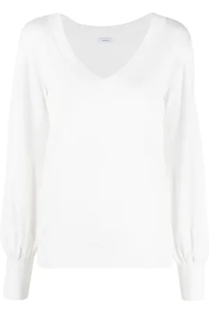 Malo Bishop-sleeve V-neck knitted top