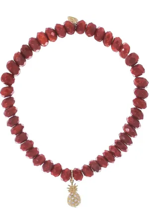 Sydney Evan 14kt yellow Pineapple-charm bamboo coral and diamond bracelet