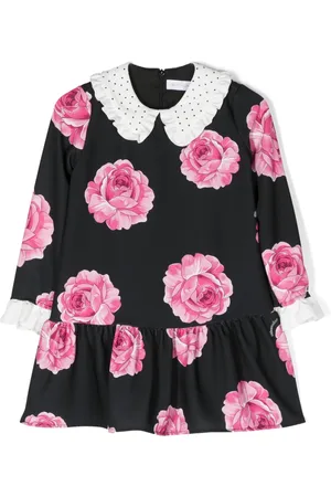 MONNALISA Rose-print rhinestone-embellished dress
