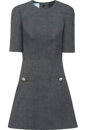 Prada Button-embellished virgin wool mini dress