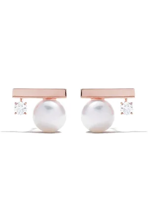 Tasaki 18kt rose petit Balance Class Collection Line Akoya pearl and diamond earrings
