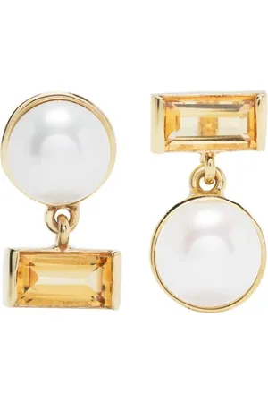 Aliita 9kt yellow Perla Baguette pearl and citrine earrings