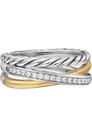 David Yurman 18kt yellow gold Crossover Three Row diamond ring (7mm)