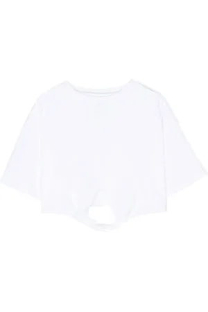 DOUUOD KIDS Tied-waist cropped T-shirt