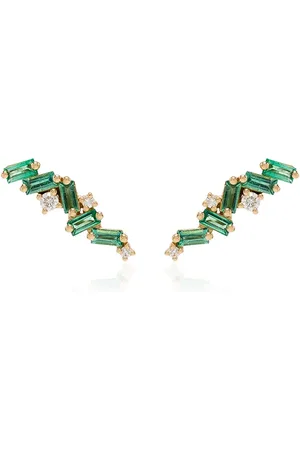 Suzanne Kalan 18kt yellow gold emerald and diamond stud earrings