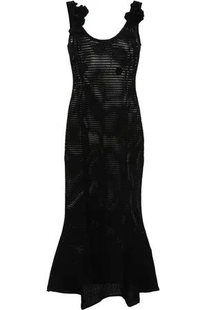 Self-Portrait Floral-appliqué open-knit dress