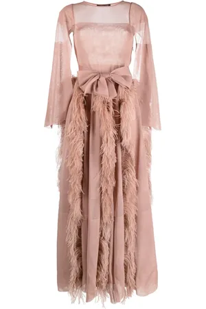 ANTONINO VALENTI Feather-detail silk maxi dress