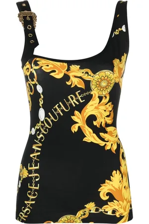 VERSACE Logo-print buckle-detail top