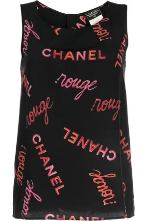 CHANEL 1996 logo-print silk top