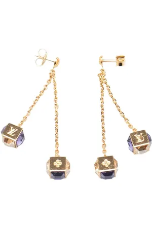 LOUIS VUITTON 2015 Plated Crystal Gamble Drop Earrings costume earrings