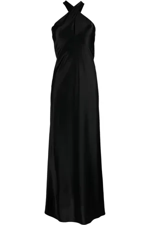 GALVAN Crossover-neck satin maxi dress
