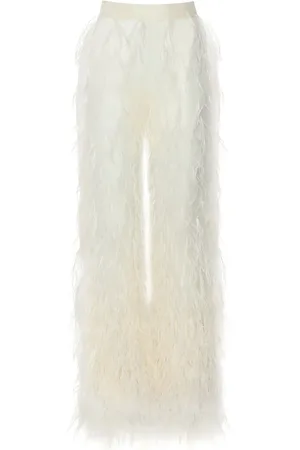 LAPOINTE Feather-detailing silk trousers