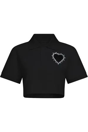 AREA Crystal-embellished cropped polo