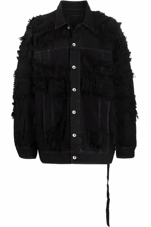 Rick Owens Button-up frayed-edge denim jacket