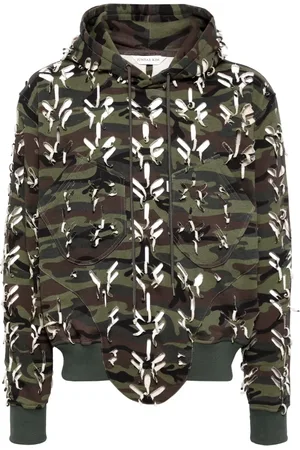 JUNTAE KIM Ripped camouflage-print cotton hoodie
