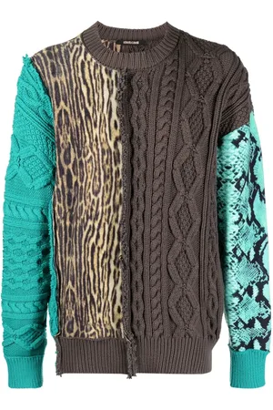 Roberto Cavalli Patchwork-detail crew neck jumper