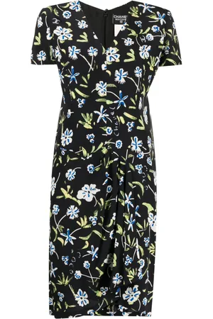CHANEL 1997 floral-print draped silk dress
