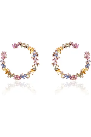 Suzanne Kalan 18kt rose gold Fireworks sapphire and hoop earrings