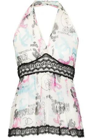 CHANEL Chanel Graffiti Line Silk Top