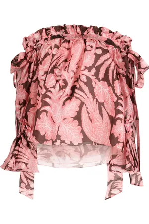 BIYAN Ruffled floral-print silk blouse