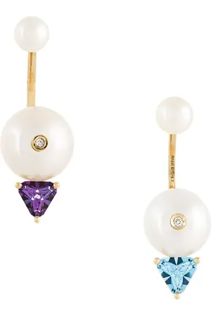 DELFINA DELETTREZ 18kt gold Trillion diamond, pearl and topaz earrings
