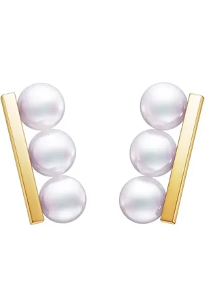 Tasaki 18kt yellow Collection Line Balance Neo Akoya pearl earrings