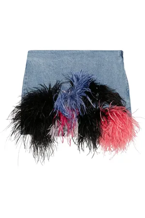 LOULOU Feather-trim denim mini skirt