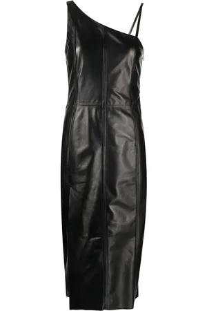 DROME Asymmetric leather midi dress