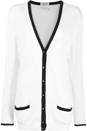 CHANEL 1996 CC-buttons V-neck cotton cardigan