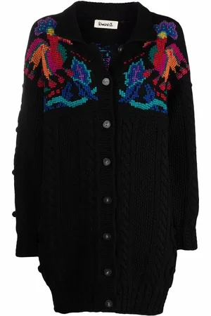 KANSAI YAMAMOTO 1990s intarsia detailing elongated cardigan