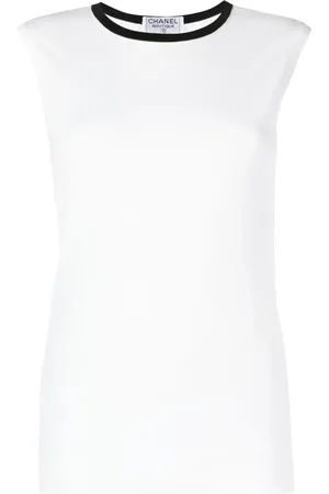 CHANEL 1996 contrast-trim cotton sleeveless top