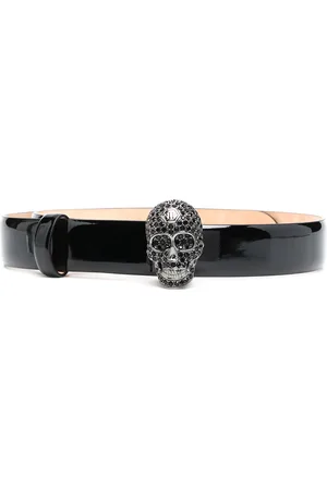 Philipp Plein Crystal-skull patent leather belt