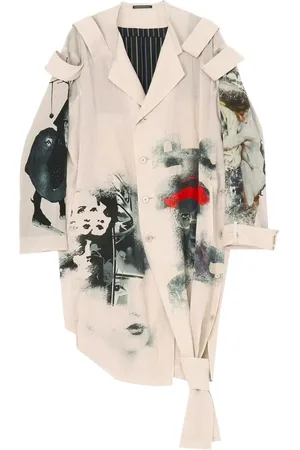 YOHJI YAMAMOTO Artistic-print epaulette-detail long jacket