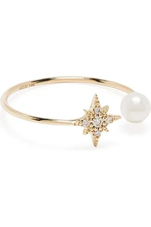 Mizuki 14kt yellow freshwater pearl and star diamond ring
