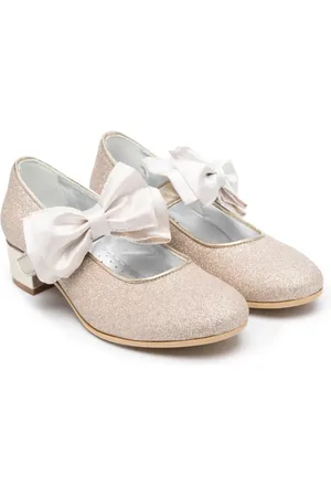 MONNALISA 35mm bow-detail leather ballerina shoes