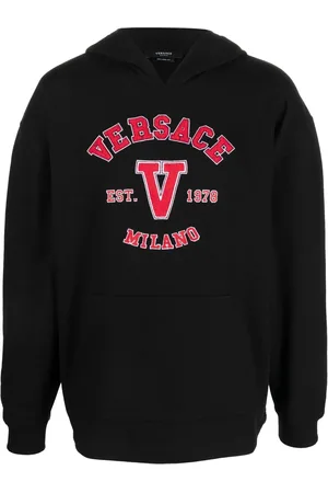 VERSACE Logo-patch cotton hoodie