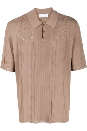 Marine Serre Moon Diamant cable-knit polo top