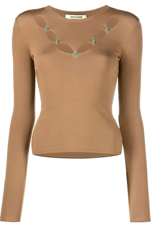 Roberto Cavalli Cut-out stone-embellished top