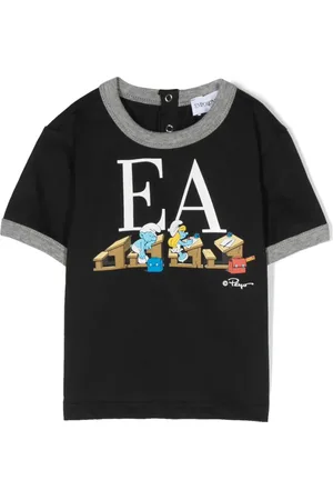 Emporio Armani Smurfs-print organic-cotton T-shirt
