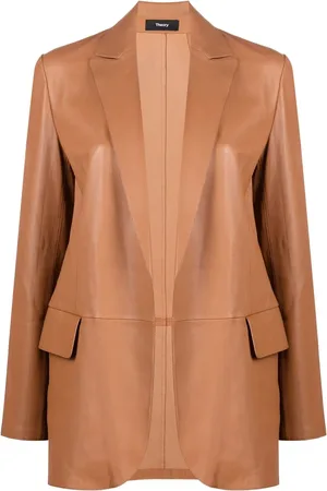 THEORY Leather open front blazer