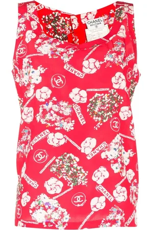 CHANEL 1990-2000s camellia print silk tank top